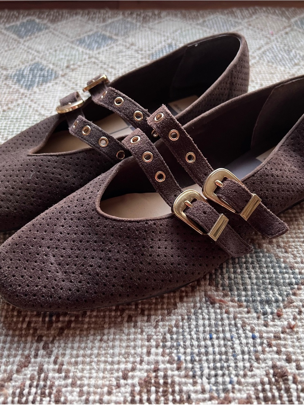 Dolce Vita Baylee flats - Brown Suede Double-Strap with Gold Buckles